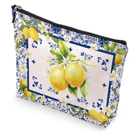 VeloKomo Lemon Gifts Makeup Bag - Amalfi Coast Souvenirs Italy Travel Accessories Make Up Bags for Women Small Toiletry Organizer Pouch Party Beach Birthday Vacation Thank Gift for Girls Sister Mama