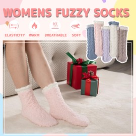 COOPLUS Fuzzy Socks for Women Fluffy Cozy Socks Warm Winter Soft Home Slipper Socks (5 Pairs)