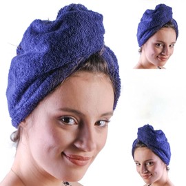 LLAMAXY Hair Towel 100% Pure Organic Cotton Hair Drying Towels Adult Child Hair Wraps Hair Turban - Towel Wrap Hair Drying Towel - Quick Twist Rapid Dry Cap 2 pack of Blue + Grey