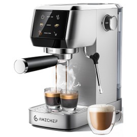 AMZCHEF Espresso Machine 20 Bar Professional Coffee Maker with Milk Frother, Adjustable Temperature & Pressure, Stainless Steel Espresso Maker for Cappuccino, Latte, Mocha, 44oz Removable Water Tank