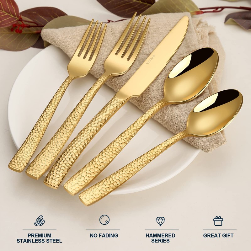 VIVANI Theoson 20-Piece Gold Heavy Silverware Set for 4, Thicken