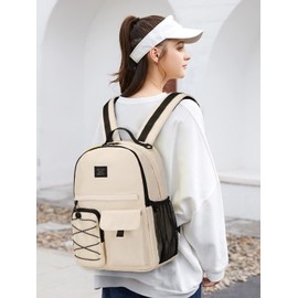 Lohol Casual Backpack for Teen Boys and Girls, Daypack with Anti Theft Pocket for Travel School (Beige)