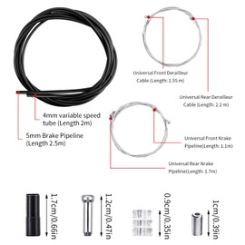 Set of 2 Universal Brake Cable Bicycle Gear Cable Housing 2.5 M/2 M, 1.1/1.7 M Front Rear Bicycle Brake Cable, 1.55/2.1 m Front Rear Bicycle Shift Cable, Brake Cable for Road Bikes Mountain Bike