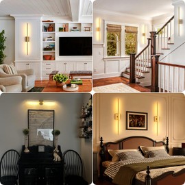 Battery Operated Wall Sconces Set of Two: Dimmable Wireless Wall Lights with Remote, 31.5inch LED Rechargeable Sconces, Cordless Wall Scone Lighting for Bedroom Living Room Hallway Bathroom(Gold)