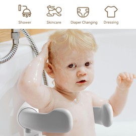 Adjustable Baby Shower Stand Bath Shower Standing Support Portable Bath Rack for Infants Toddlers 6-36 Months (Grey)
