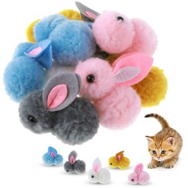 Amaxiu 10Pcs Cat Plush Toy Balls, Cute Bunny Shape Kitten Pompom Soft Kittens 5.5cm/2.16in Puff Ball Indoor Fun Colorful Cat Ball Toy Cat Pom Pom Balls for Pet