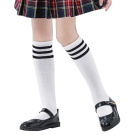 Kids Soccer Socks Knee High Socks for Toddler Boys and Girls Sport Socks White Black 1 Pack 6-8 Years