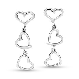 AeraVida Love Inspired Triple Stacked Heart Outlines .925 Sterling Silver Post Drop Dangle Earrings | Stacked Heart Earrings | Triple Earrings | Post Drop Dangle Earrings