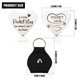 PEUTIER Pocket Hug Token & Leather Keyring, Heart Hug Token for Girlfriend Boyfriend Pocket Tokens Pocket Hug Coin for Friends Women Men Christmas Thanksgiving Gifts Friendship, silver, black