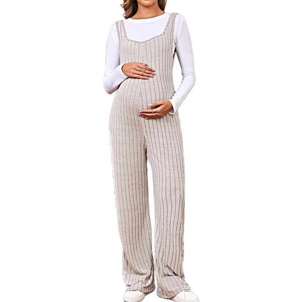 MakeMeChic Women's Maternity Jumpsuits Sleeveless Rib Knitted Straight Leg Overalls