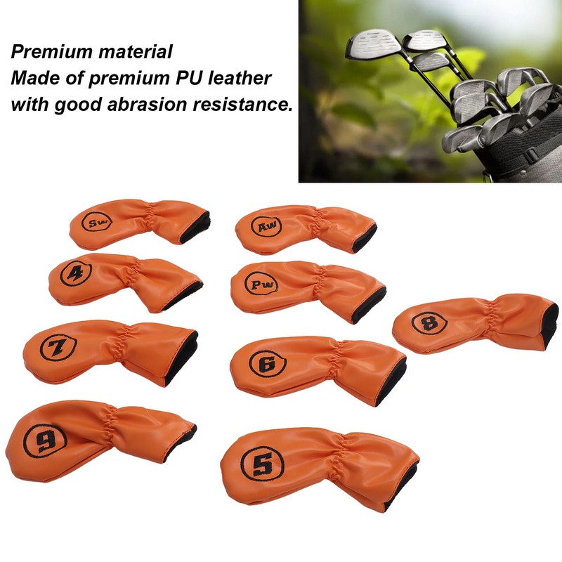 9pcs Golf Club Cover PU Leather Stylish Portable Golf Head