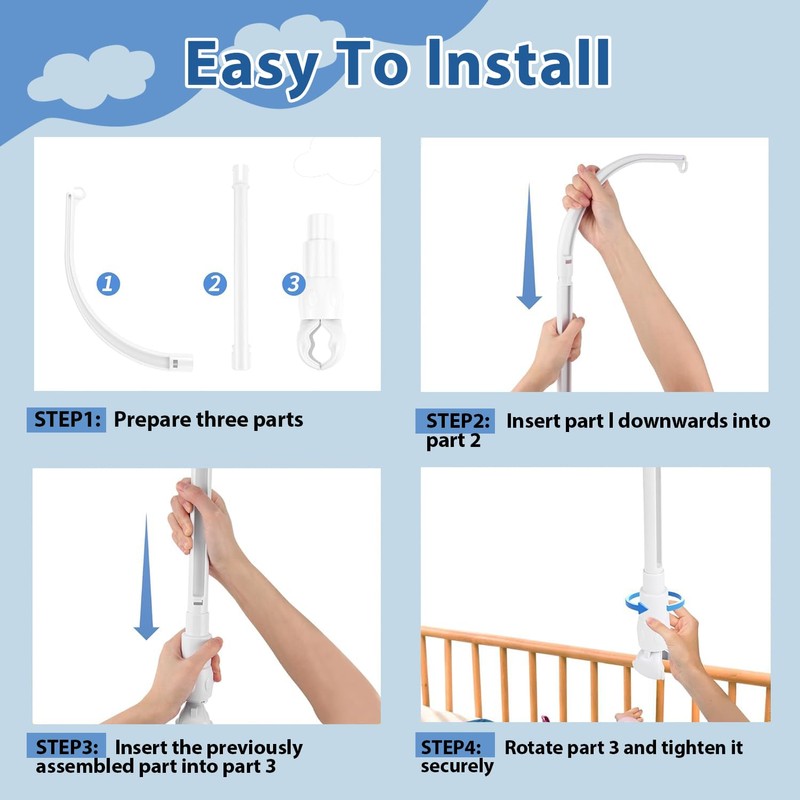 Srvauyea Mobile Holder Baby Bed Bell Holder, Removable Cot Mobile