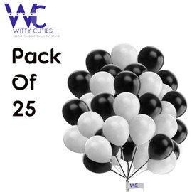 Plain Round Balloons 12 Inch White & Black Balloons for Birthday Decorations Pack of 25 Latex Balloons for Kids Party Baby Shower Decorations Engagement Wedding Party.
