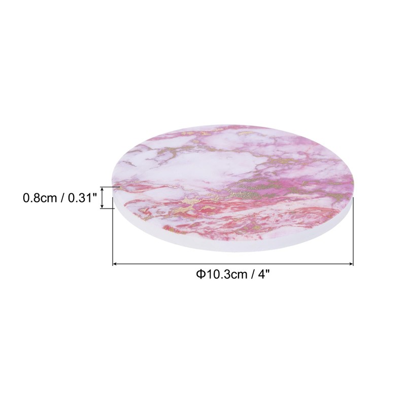 sourcing map 2Pcs Absorbent Coasters Pink Marble Gilding Pattern Round