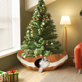 FUKUMARU Cat Tunnel Bed for Indoor Cats, Bagel Donuts Cat Tunnel Toys with Crinkle Paper Ears, Round Pet Play Tunnel Toy for Kitten and Rabbit, Cat Tunnel Christmas Tree Skirt, Collapsible&Washable