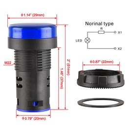 Heschen 5pcs 22mm LED Indicator Light AD16-22D/S 12V DC 20mA Blue Light Color