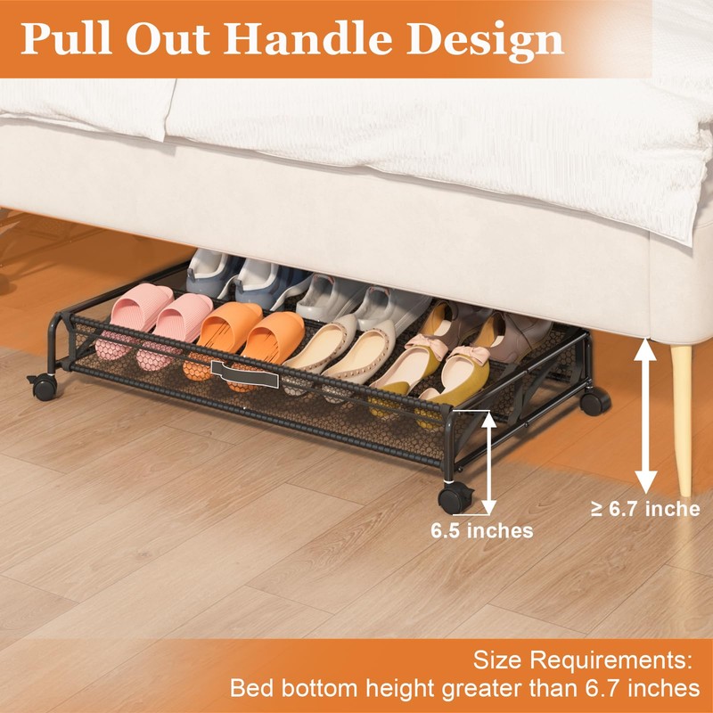 KOSIWU Under Bed Shoes Storage, 2 Pack Rolling Under-bed Storage