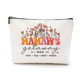 Retro Flower Funny Mamaw Gifts, Grandma Gifts from Granddaughter Mothers Day Birthday Visit Cosmetic Bag Christmas Thank You Gifts Makeup Bag for Women Nana Best Friend Mom Mimi Nanny Grandmother
