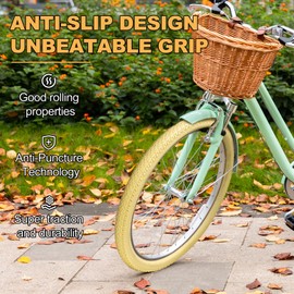 2-Pack Cruiser Bike Tires Set: Hycline 26x2.125 Inch (57-559 mm) Folding Replacement Bicycle Tires and Pair 26-inch Inner Tubes with Tire Levers for Beach or Urban City Commuter Bike-Cream