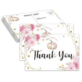 Fall Thanksgiving Thank You Post Cards, Blush Pink Boho Floral Baby Shower Thank You Card, Little Pumpkin Baby Shower Decorations For Boys Girls,Gender Reveal Party Favors Supplies,02(25 Pack)