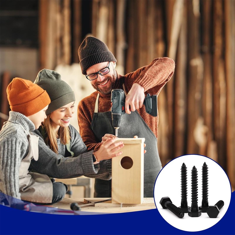 ORTAVA Hexagon Wood Screws (10, Black, M6 x 75)