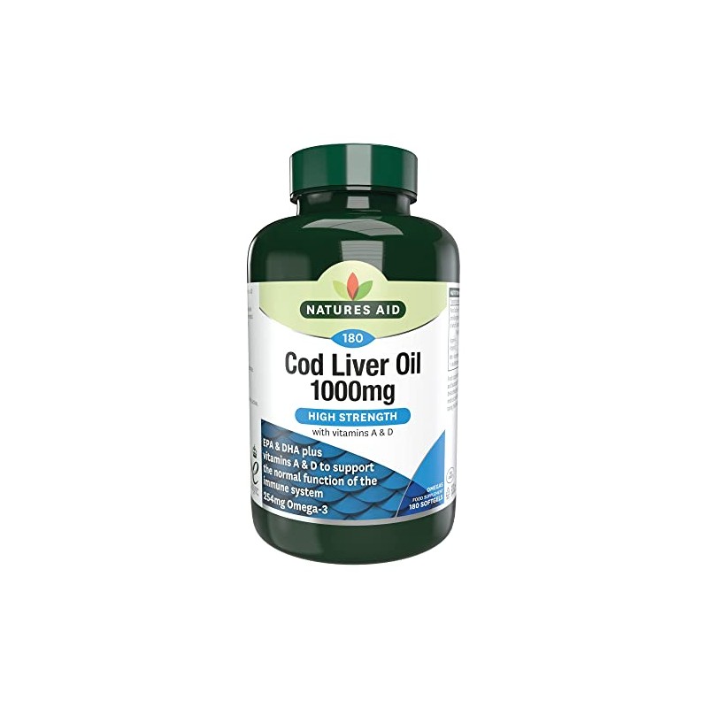 Natures Aid Cod Liver Oil, 1000 mg, 180 Softgel Capsules