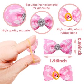 PET SHOW 50Pcs/25Pairs Paw Print Small Dog Hair Bows with Rubber Bands Rhinestone Puppies Hair Bowknot Bone Girl Boy Dog Topknot Grooming Accessories for Party Birthday Holiday