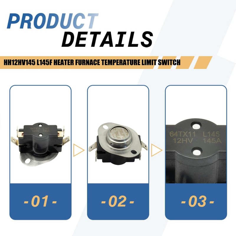 HH12HV145 L145F Heater Furnace Temperature Limit Switch Thermodisc 64TX11 Compatible