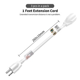 FIRMERST 15 Amp 1 Foot 3 Prong Extension Cord 14 Gauge 1875W UL Listed White, 3 Pack