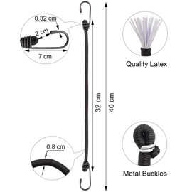 BINCKIN Black Bungee Cords with Hooks 40cm, 10 Pcs Heavy Duty Bungees with Hooks, Bungee Straps with Hooks for Camping Tarp, Tents, Canopy and Fixings (Black)