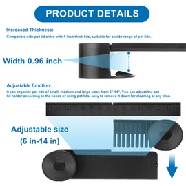 YONGAIJIA 4 Pack Adjustable Pot Lid Organizer Rack, Fits 6 to 14 Inch Lids with 1 Inch Thick, Screw and Strong Adhesive Mount for Cabinet Door Wall Kitchen Storage, Black