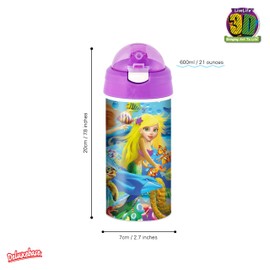 3D LiveLife Drinking Bottle - Mermaid Magic from Deluxebase. 3D Lenticular Ocean Water Bottle with Straw. 600ml Kids Drinks Bottle with Original Artwork from Renowned Artist, Michael Searle