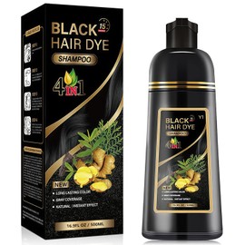 Hair Dye Shampoo, Shampoo Hair Dye, Champú Tinte Instantáneo 4 En 1, Suave y delicado, Cobertura de Canas, larga duración, Adecuado Para HombresY mujeres(Negro)
