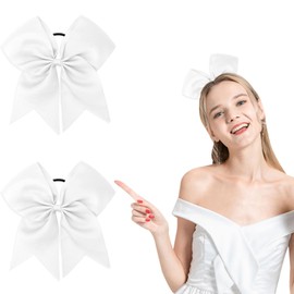2 PCS 8" White Bow for Hair, White Hair Bow, White Bows, White Cheer Bow, Cheer Bows for Cheerleaders, Big Hair Bow, Big White Bow, White Hair Bows for Girls, Cheerleading Bows, Cheerleader Bows