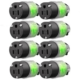 Yomiuwo 8 Pack Lighted Extension Cord Replacement Ends15 Amp 125 Volt NEMA 5-15R 2 Pole 3 Wire Grounding Electrical Connectors Female Plug End Replacement 3 Prong Commercial Grade, Black