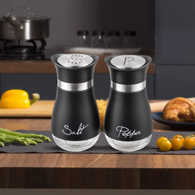 Lonffery Salt and Pepper Shakers, Stainless Steel and Glass Bottle,
