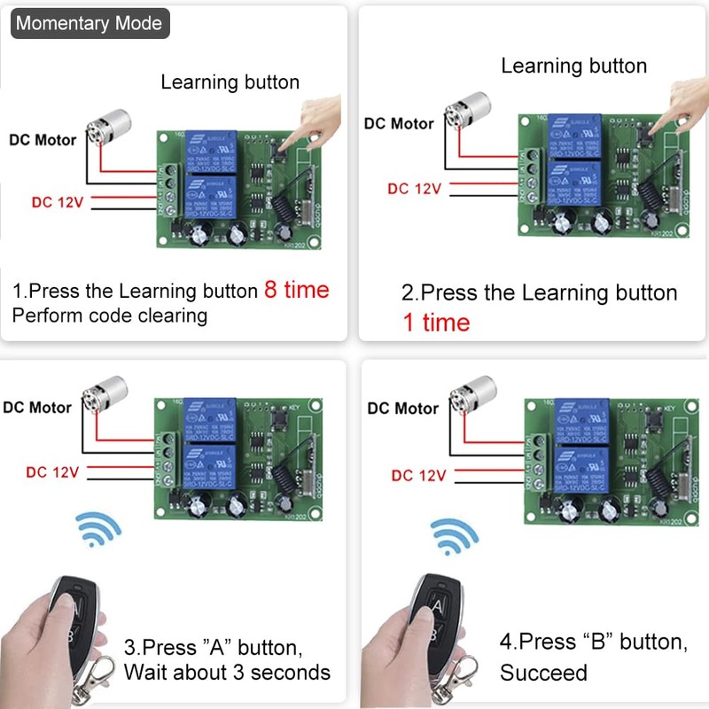 QIACHIP Wireless 433mhz 12V Remote Control Relay Switch 2 Channel