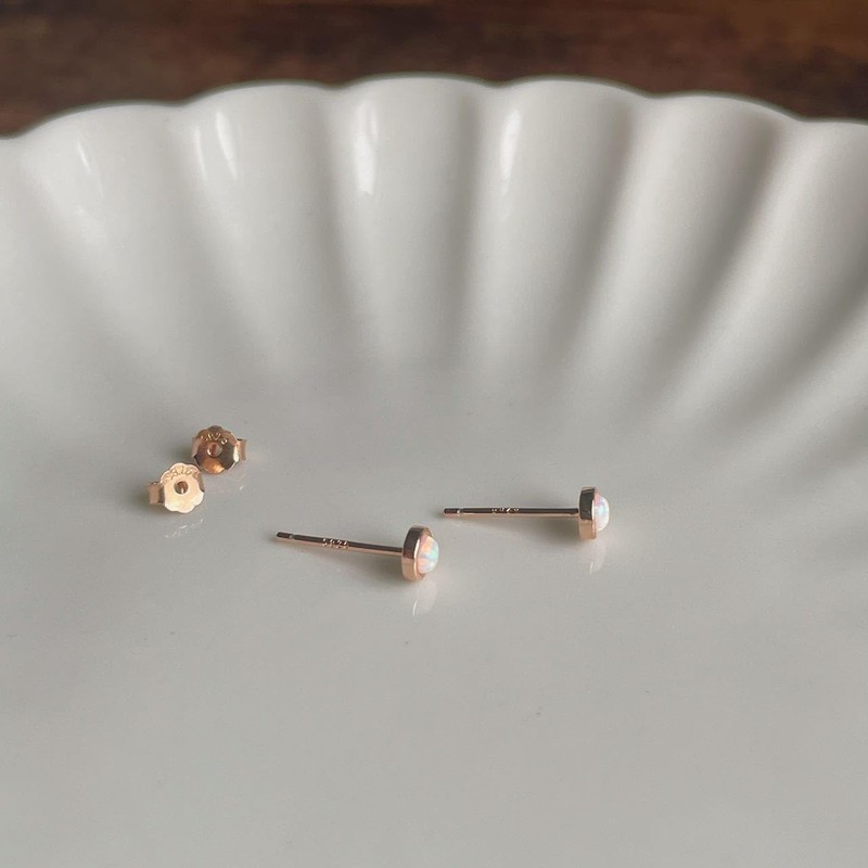 Silver 925 Silver Earrings, Gold, 18K Coating, Opal, Small, Mini