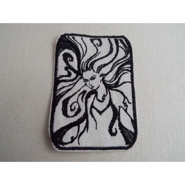 Handmade Lady Windswept Hair 3-3/4" Embroidery Iron-on Patch (E18)