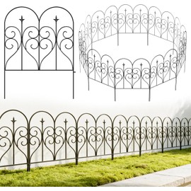 Garden Fence 32" H x 10ft (5 Panels), No Digging Heavy Duty Metal Fence Panels, Rustproof Outdoor Dog Fence Animal Barrier, Decorative Fencing for Flower Bed, Yard, Landscape Edging