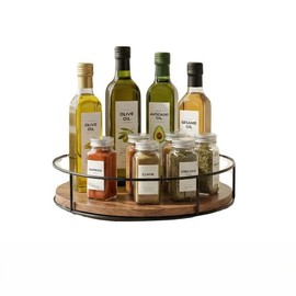 Spice Rack Rotatable, 23 cm Lazy Susan Turntable Organiser, Spice Rack Wood, 360° Rotatable - Non-Slip, Kitchen Fridge Organiser for Cupboard, Kitchen, Worktop