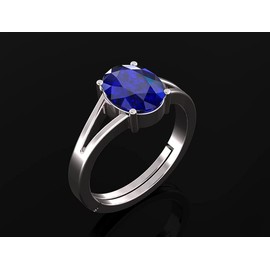 LMDPRAJAPATIS 7.25 Carat Silver Plated Dark Blue Sapphire Natural Lab Tested Astrological Loose Gemstone adjustable Ring For Men Or Women's