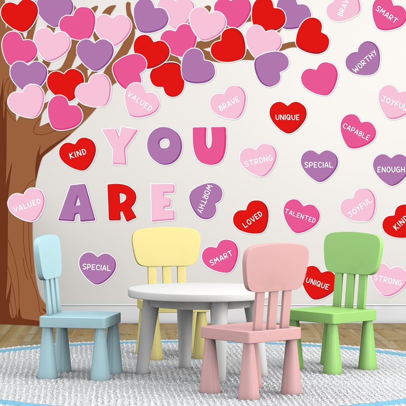 JarThenaAMCS 61Pcs Valentine's Day Classroom Tree Bulletin Board Decorations Red