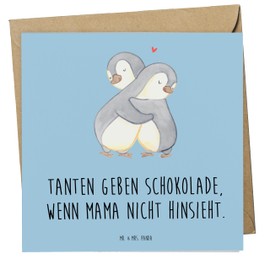 Mr. & Mrs. Panda Deluxe Karte Tanten geben Schokolade, wenn Mama nicht hinsieht. - Geschenk, Heimlichkeit, Dankeschön, Geburtstagskarte, Freude,
