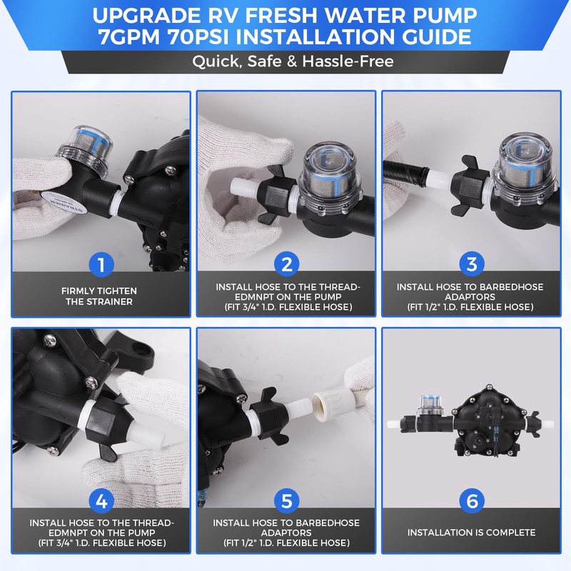 [Upgraded Version] 12V DC RV Fresh Water Pump, 7GPM 70PSI,