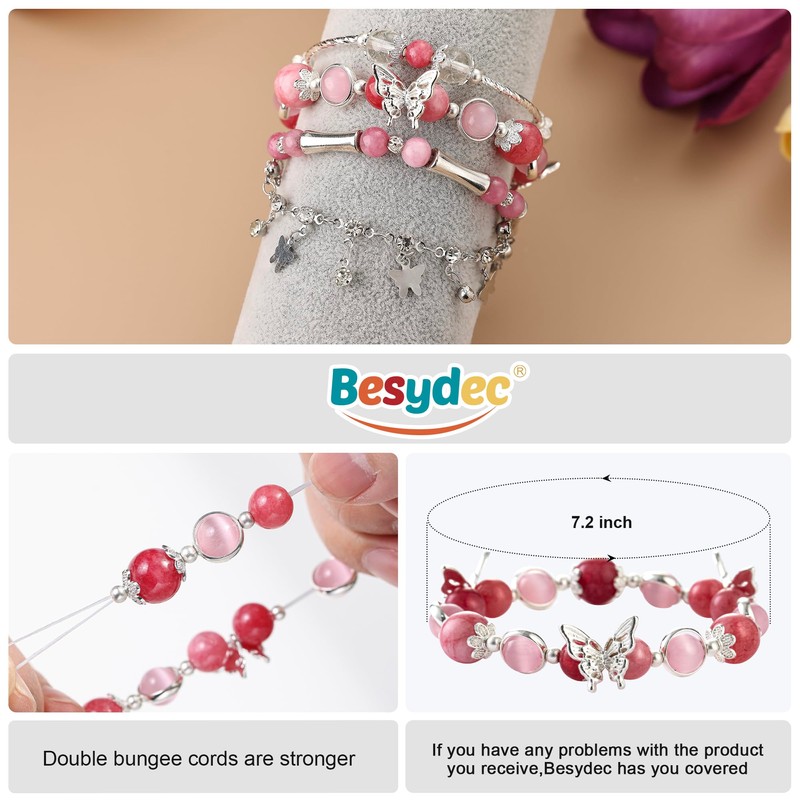 Besydec Hot Pink & Silver Beaded Bracelet Set with Butterfly