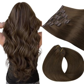 HOTBANANA Clip in Hair Extensions Real Human Hair 140g 9pcs 22 inch Chocolate Brown Clip in Human Hair Extensions Straight Remy Hair Extensions Full Head