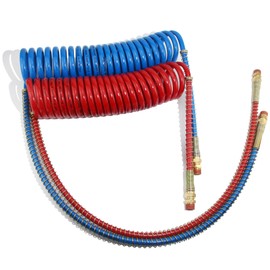 GREPSPUD 15Ft Coiled Air Brake Hoses Assembly for Semi Truck, Coiled Air Brake Lines with 40'' Tractor Lead & 12'' Trailer Lead, Red & Blue Coil Air Lines Set for Semi Trucks Tractors Trailers