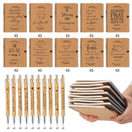 Kosiz 60 Pcs/30 Set Christian Gifts Bulk Include Spiral Notebook and Bible Ballpoint Pen Christmas Prayer Journal Religious Party Favor Scripture Notepad for Women Sunday Church Thanksgiving (Brown)