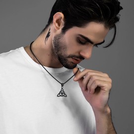 U7 Men Black Necklace Stainless Steel Black Metal Plated Irish Jewelry Celtic Knot Pendant with 22 Inch Rope Chain